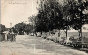 Postcard Barbados Hastings Rocks Benches Street Lamps ~1910 M48