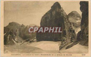 Old Postcard Gavarnie the helmet seen in the indentation of the breach roland