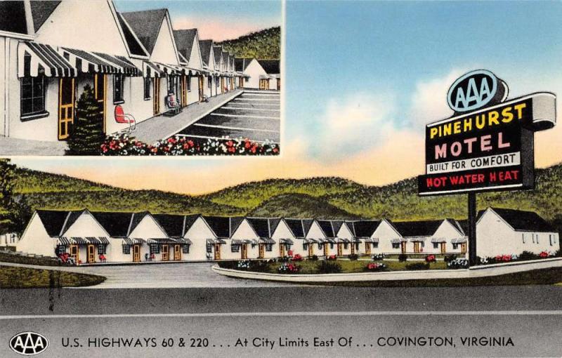 Covington Virginia birds eye view Pinehurst Motel vintage pc Z16367