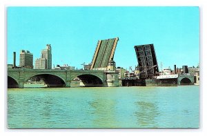 Port Of Toledo Ohio Key To The Sea Postcard Cherry Street Bridge