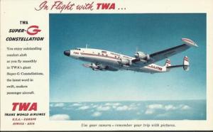 AIRCRAFT POSTCARD - IN FLIGHT WITH TWA - MINT - APC4