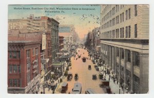 P2308 1913 postcard market st. view trollies cars etc wanamaker store penn