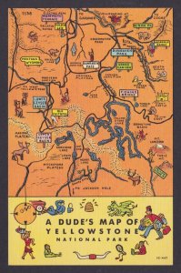 Postcard, United States, Yellowstone National Park WY, A Dude's Map
