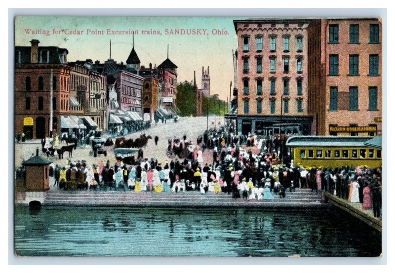 Circa 1910 Train Stop Cedar Point Excursion Sandusky OH Vintage Postcard F24