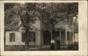 Husband Wife Home House Quincy Illinois IL 1909 Cancel Real Photo Postcard