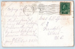 c1913 Banff Alberta AB Canada Postcard Down Bow River Mount Rundle Exterior View