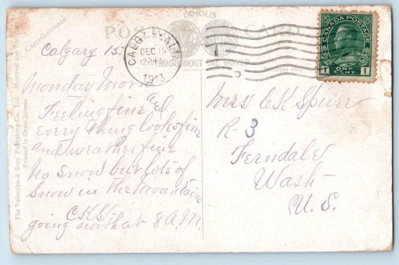 c1913 Banff Alberta AB Canada Postcard Down Bow River Mount Rundle Exterior View