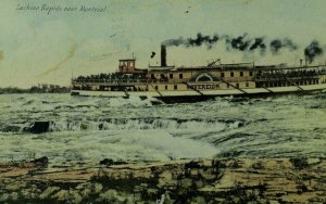 C.1900-08 Hand Colored Steamer Sovereign Lachine Rapids, Montreal Postcard P108