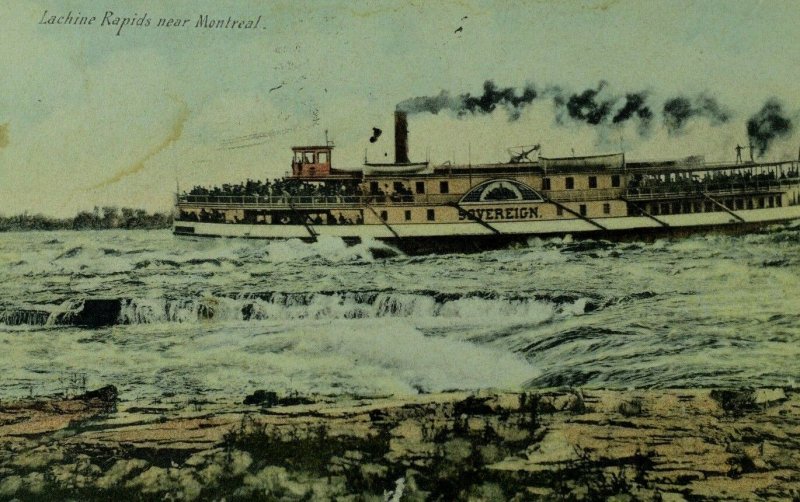 C.1900-08 Hand Colored Steamer Sovereign Lachine Rapids, Montreal Postcard P108 