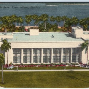 c1940s Miami, FL Library Bayfront Park Birds Eye Linen PC Art Deco Windows A288