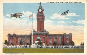 Great Lakes Illinois Naval Training Station Admin Bldg Antique Postcard K31693