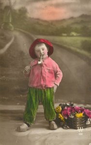Children portraits & scenes pipe hat rose basket wooden shoes Belgium 1924