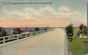 Seagoing Highway to Key West from Pigeon Key Postcard Posted 1945