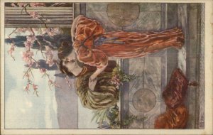 Roman Greco Costumes Romance Beautiful Woman Kissing Art Deco Postcard #1