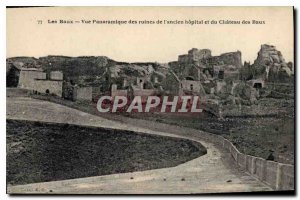 Old Postcard Les Baux panoramic view of the ruins of the old hospital and Cha...