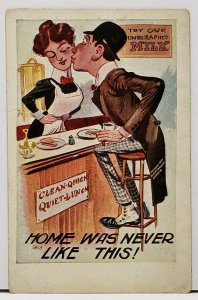Man Kissing Woman At Lunch Counter HOME WAS NEVER LIKE THIS Embossed Postcard E6