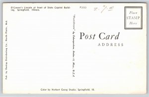 Springfield IL~O'Conner's Lincoln Statue @ State Capitol Bldg~Vintage Postcard