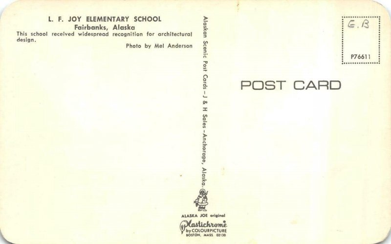 FAIRBANKS, Alaska AK ~ L.F. JOY ELEMENTARY SCHOOL Unique Design VINTAGE Postcard