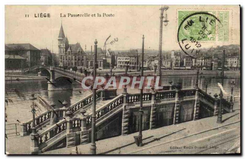 Old Postcard Liege La Passerelle and the Post
