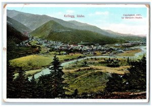 c1910 Birds Eye Aerial View Mountain River Lake Exterior Kellogg Idaho Postcard 