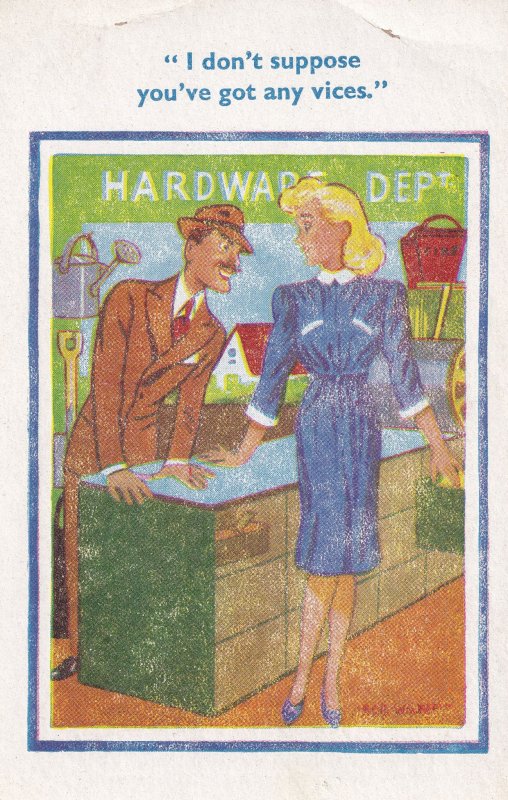 Hardware Shop Woman With Vices Comic Postcard