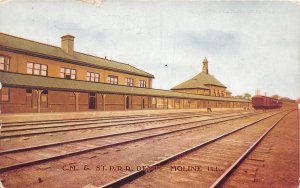 J66/ Moline Illinois Postcard c1910 CM&STP Railroad Depot Station 349