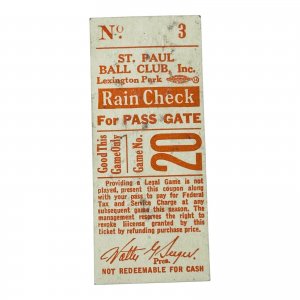 St. Paul Ball Club Baseball Adult Grandstand Raincheck C