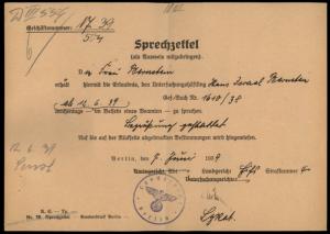 3rd Reich Germany Prison Jewish Inmate Sprechzettel Permission Document 87228