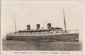 SHIP Postcard c1930s FURNESS BERMUDA LINE QTEV MONARCH OF BERMUDA RPPC