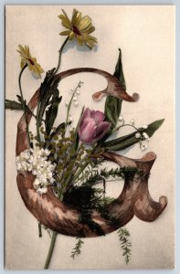 Large Letter G on Bouquet Of Flowers~Mader & Springer~Vintage c1910 Postcard