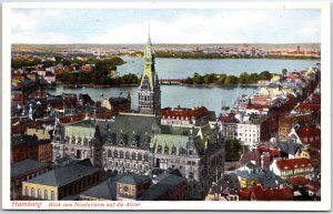 VINTAGE POSTCARD VIEW OF THE ALSTER FROM THE NICOLAI TOWER HAMBURG GERMANY 1910s