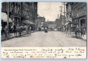 Woonsocket Rhode Island Postcard Main Street Looking North 1907 Vintage Antique