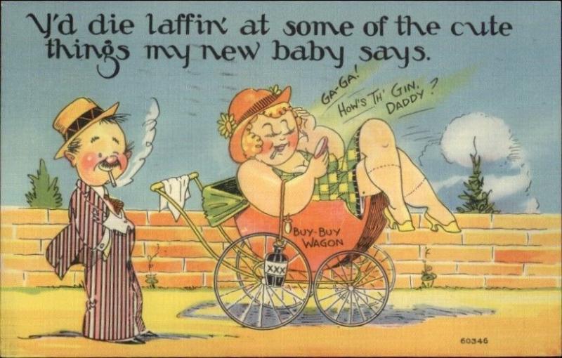 Man & Woman Smoking Cigarettes - Woman in Baby Carriage Postcard rpx | Topics - Cartoons & Comics - Comics, Postcard / HipPostcard Man & Woman Smoking Cigarettes - Woman in Baby Carriage Postcard rpx | Topics - Cartoons & Comics - Comics, Postcard / HipPostcard
