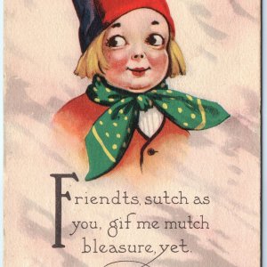 c1910s Cute Dutch Friendship Friendts Gif Mutch Bleasure Postcard Dows, IA A82