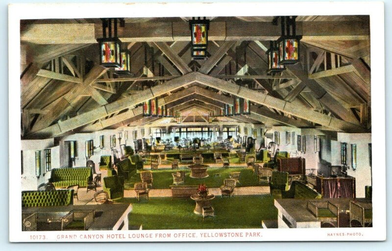 1920s Yellowstone Grand Canyon Hotel Lodge Haynes Photo Postcard Park Inside A32 