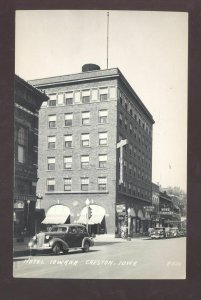 RPPC CRESTON IOWA HOTEL IOWANA DOWNTOWN OLD CARS REAL PHOTO POSTCARD