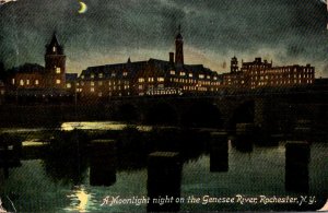 New York Rochester Moonlight Night On The Genesee River 1909