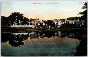 Town Brook Plymouth Massachusetts MA Lake and Buildings Postcard