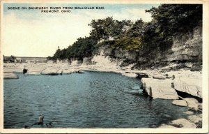 Sandusky River Ballville Dam Scene Fremont Ohio OH VTG Postcard WB PM WOB Note 