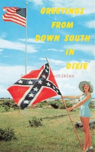 Greetings Down South in Dixie, Southern Flag, American Flag, Dexter Press