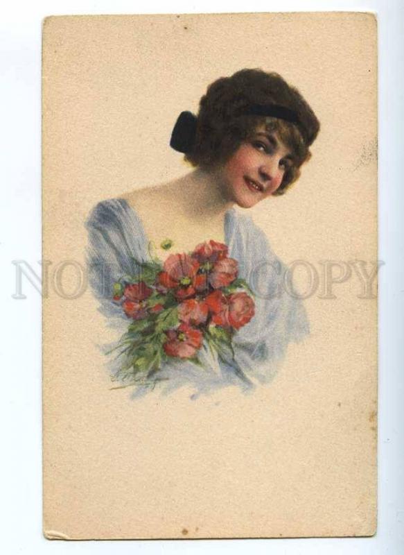 189498 FASHION Charming Woman w/ POPPY Nymph Vintage PC