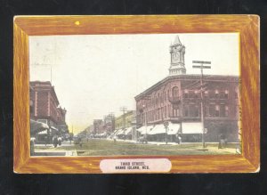 GRAND ISLAND NEBRASKA DOWNTOWN THIRD STREET SCENE VINTAGE POSTCARD 1908