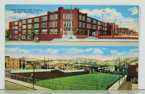 Butte Montana High School and Stadium Split View Postcard K7