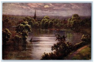 c1910 The Avon River Moonlight Stratford On Avon Oilette Tuck Art Postcard