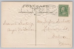 Holiday~Christmas~Houses in Winter~Holly~Vintage Postcard