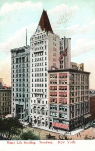 Vintage Postcard Home Life Office Building Lower Manhattan Broadway New York NY