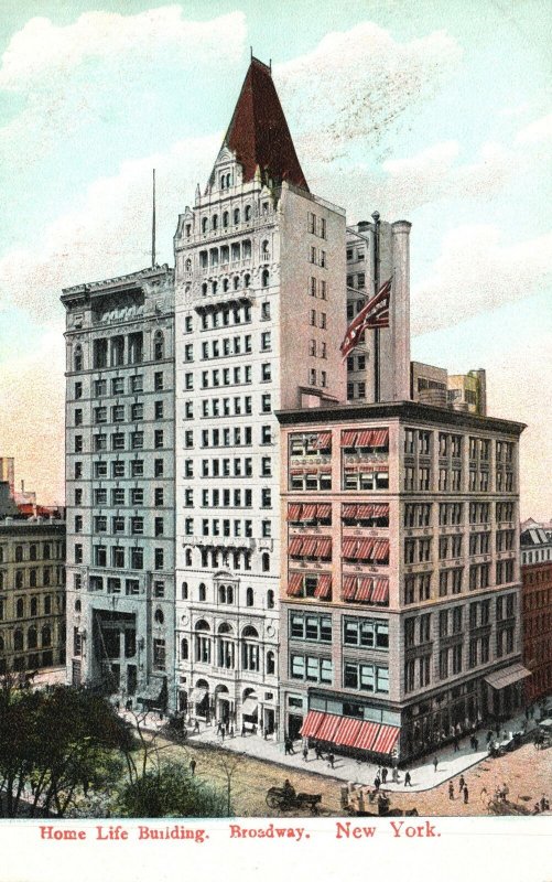 Vintage Postcard Home Life Office Building Lower Manhattan Broadway New