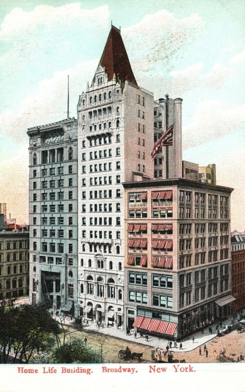 Vintage Postcard Home Life Office Building Lower Manhattan Broadway New York NY