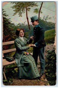 1910 Soldier Couple Romance Holding Hands Latvia Posted Antique Postcard 