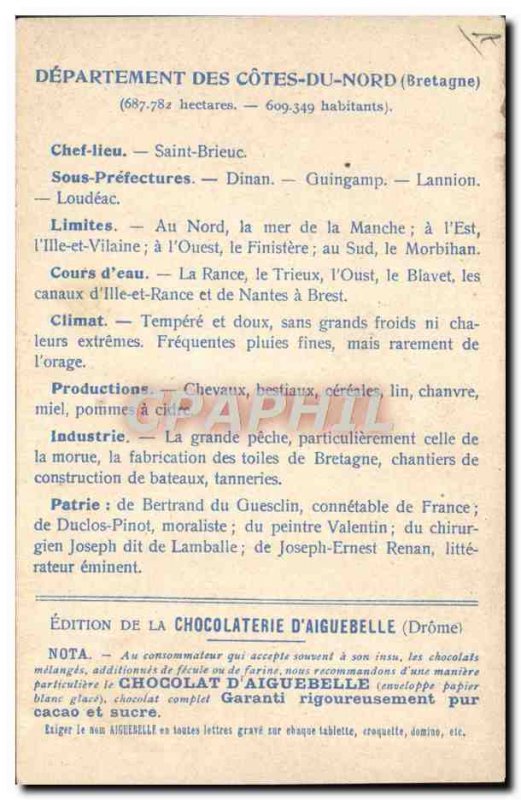 Old Postcard geographical maps of Chocolaterie & # 39Aiguebelle Cotes North D...